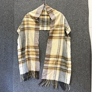 Cashmere Feel Italy Design Scarf Neutral Beige Plaid Old Money Preppy Academia